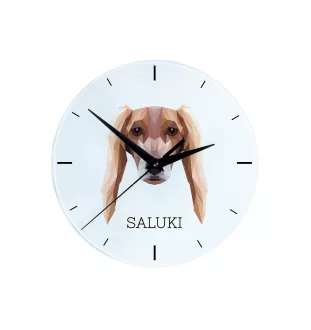 Saluki, Lévrier persan - horloge murale géométrique avec photo et logo de la marque Art-Dog