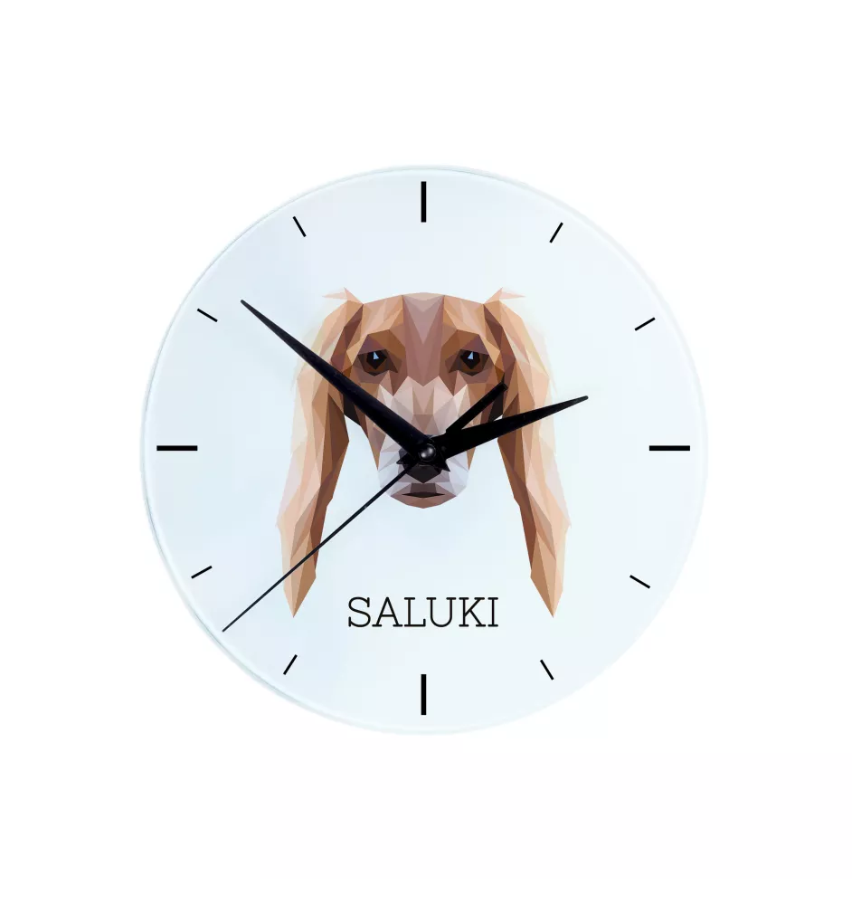 Saluki, Persian Greyhound, Arabian hound, Gazelle hound - geometric wall clock with a picture and the brand name Art-Dog