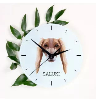 Saluki, Persian Greyhound, Arabian hound, Gazelle hound - geometric wall clock with a picture and the brand name Art-Dog