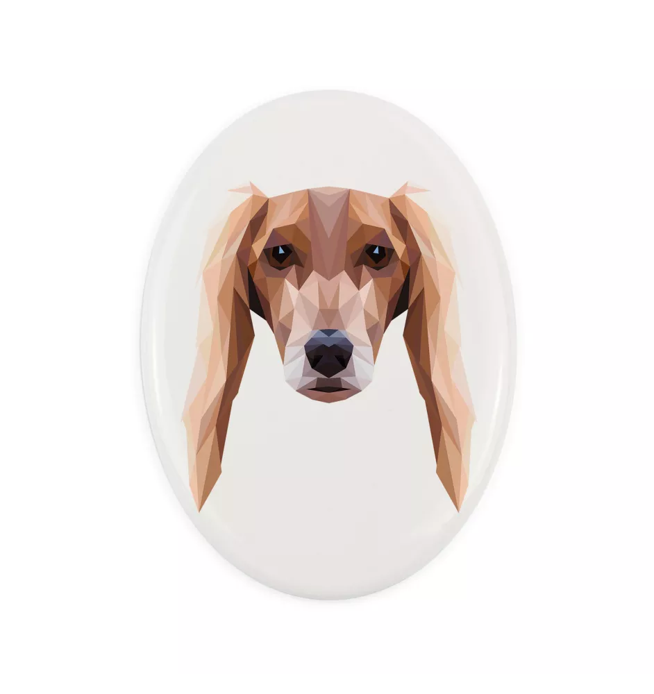 Saluki, Persian Greyhound, Arabian hound, Gazelle hound - a plate with a geometric design and the brand name Art-Dog