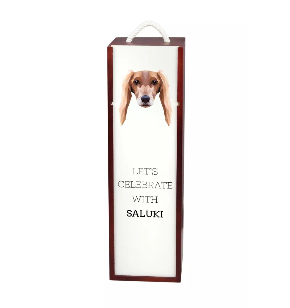 Saluki, Persian Greyhound, Arabian hound, Gazelle hound - geometric box with a picture and inscription for wine by Art-Dog