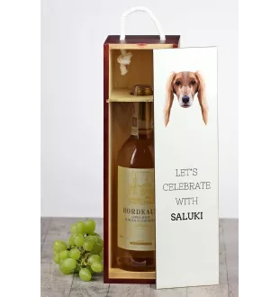 Saluki, Persischer Windhund - geometrische Box mit einem Bild und Schriftzug für Wein der Marke Art-Dog