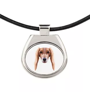 Saluki, Persischer Windhund - Halskette mit einem Foto und einem geometrischen Schriftzug der Marke Art-Dog