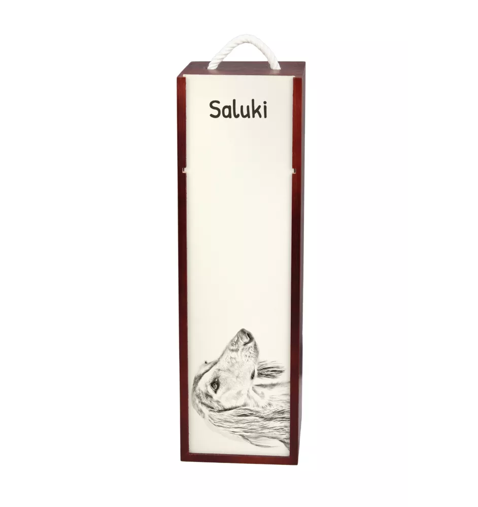Saluki, Lévrier persan I - boîte à vin avec chien, boîte à alcool avec graphisme, boîte cadeau personnalisée de la marque Art-Dog