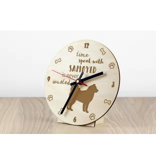 Samojede, Samoyed, Samojedenhund, Samojedenspitz - Uhr mit Hund, Holzuhr mit Gravur, personalisierte Uhr von Art-Dog