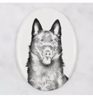 Schipperke, Little Black Devil, Little Captain - commemorative plaque with a photo of a dog, tombstone with a print, personalized oval plaque from the Art-Dog brand