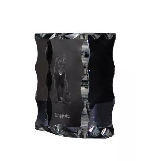 Schipperke, Little Black Devil, Little Captain - crystal with a picture of a dog, glass statuette with a picture, unique frame with a picture from Art-Dog brand