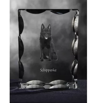 Schipperke, Little Black Devil, Little Captain - crystal with a picture of a dog, glass statuette with a picture, unique frame with a picture from Art-Dog brand
