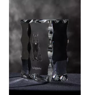 Schipperke - Kristall mit einem Hundebild, Glasstatuette mit einem Bild, einzigartiger Bilderrahmen der Marke Art-Dog
