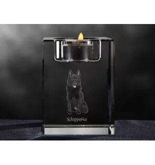 Schipperke, Little Black Devil, Little Captain - Candle holder with dog photo, crystal tealight holder, personalised gift by Art-Dog brand