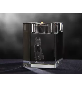 Schipperke - Bougeoir avec photo de chien, porte bougie en cristal, cadeau personnalisé par la marque Art-Dog