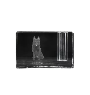 Schipperke, Little Black Devil, Little Captain - Pen stand, crystal organiser with dog photo, unique desk decoration by Art-Dog brand