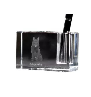 Schipperke, Little Black Devil, Little Captain - Pen stand, crystal organiser with dog photo, unique desk decoration by Art-Dog brand