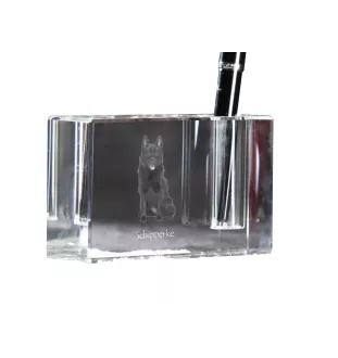 Schipperke - Porte-stylos, organiseur en cristal avec photo de chien, décoration de bureau unique par la marque Art-Dog