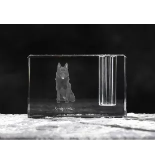 Schipperke, Little Black Devil, Little Captain - Pen stand, crystal organiser with dog photo, unique desk decoration by Art-Dog brand