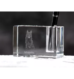 Schipperke - Porte-stylos, organiseur en cristal avec photo de chien, décoration de bureau unique par la marque Art-Dog