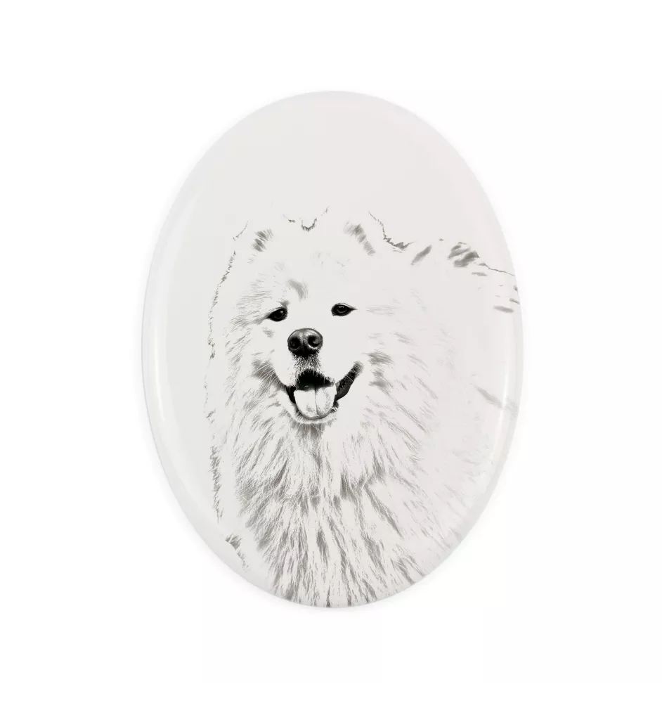 Samoyède - une plaque commémorative avec une photo de chien, une plaque funéraire avec une impression, une plaque ovale personnalisée de la marque Art-Dog