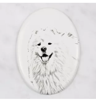 Samoyed, Bjelkier, Samoiedskaya Sobaka - commemorative plaque with a photo of a dog, tombstone with a print, personalized oval plaque from the Art-Dog brand