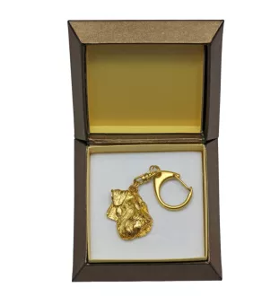 Schnauzer IV - Porte-clés doré avec chien dans boîte cadeau, décoration de sac à main, accessoire de luxe de la marque Art-Dog