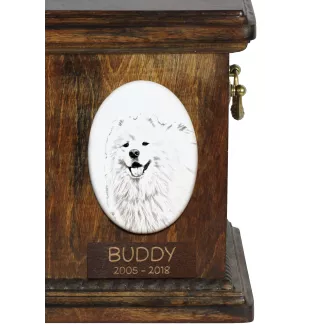Samoyède - une plaque commémorative avec une photo de chien, une plaque funéraire avec une impression, une plaque ovale personnalisée de la marque Art-Dog