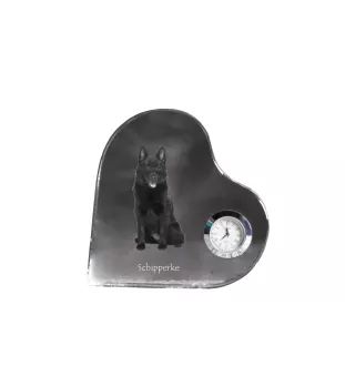 Schipperke - Kristalluhr mit einem Hundebild, Herzregal-Uhr, personalisierte Standuhr der Marke Art-Dog