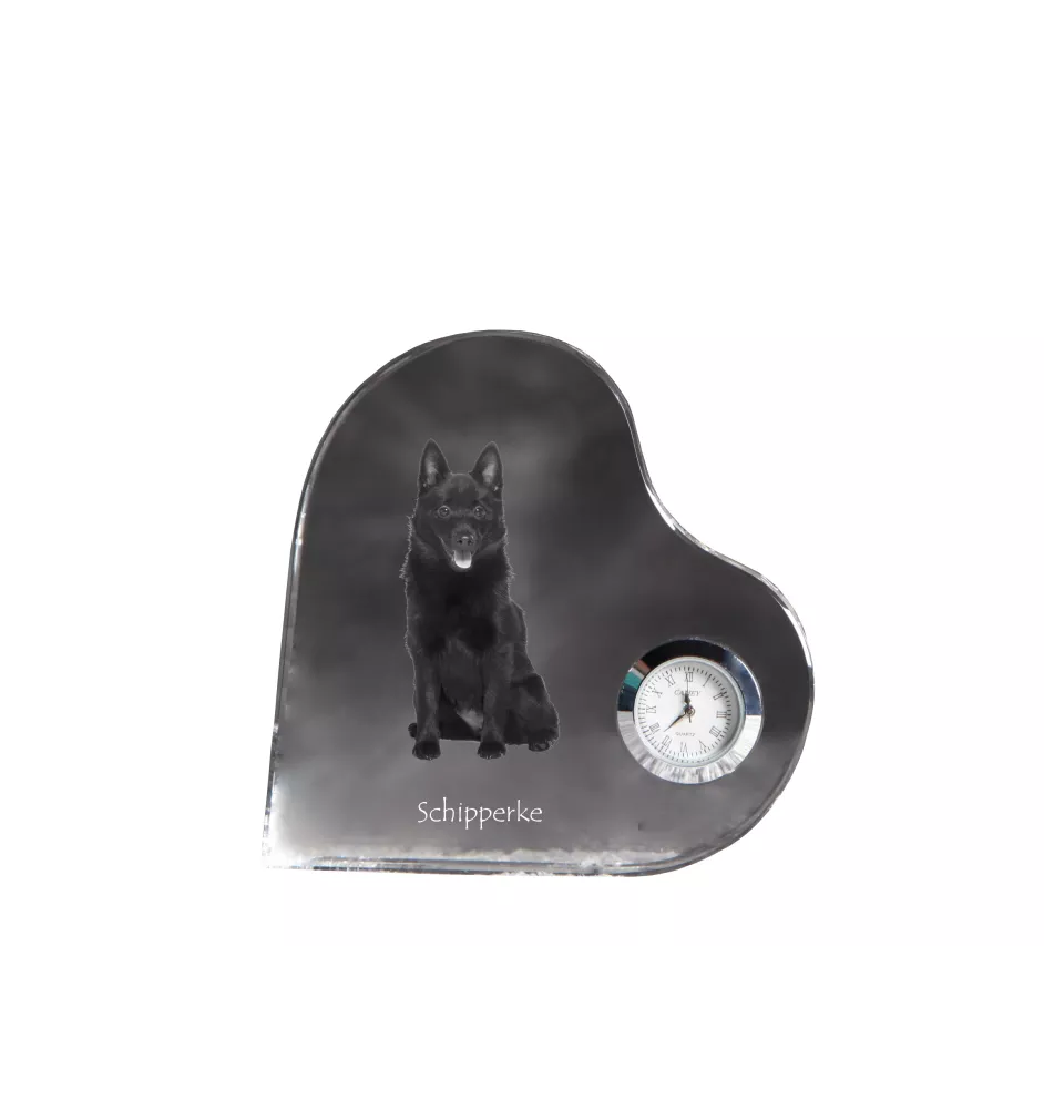 Schipperke - Kristalluhr mit einem Hundebild, Herzregal-Uhr, personalisierte Standuhr der Marke Art-Dog