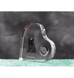 Schipperke - horloge en cristal avec une photo de chien, horloge de table en forme de cœur, horloge debout personnalisée de la marque Art-Dog
