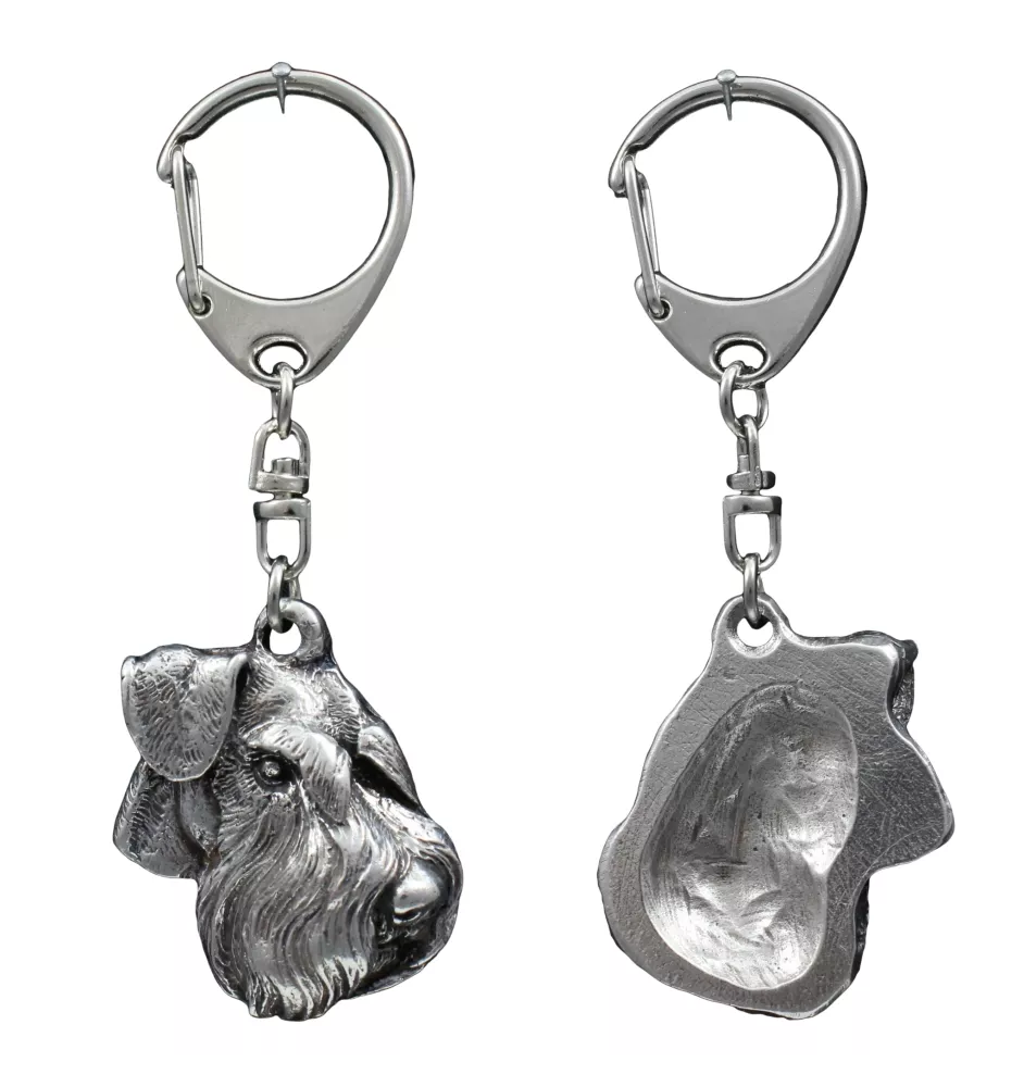 Schnauzer IV - Porte-clés argenté avec un chien dans une boîte cadeau, décoration de sac à main, pendentif de sac à dos par la marque Art-Dog