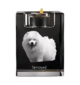 Samoyed, Bjelkier, Samoiedskaya Sobaka - Candle holder with dog photo, crystal tealight holder, personalised gift by Art-Dog brand
