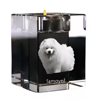 Samojede, Samoyed, Samojedenhund, Samojedenspitz - Kerzenhalter mit Hundefoto, Teelichthalter aus Kristall, personalisiertes Geschenk der Marke Art-Dog