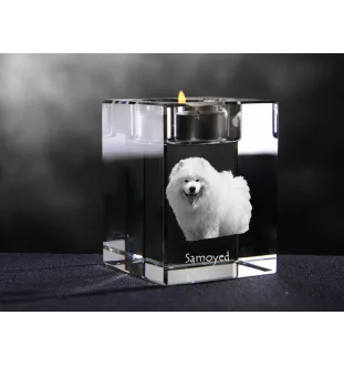 Samoyède - Bougeoir avec photo de chien, porte bougie en cristal, cadeau personnalisé par la marque Art-Dog