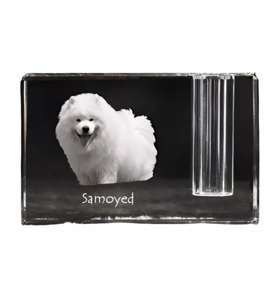 Samojede, Samoyed, Samojedenhund, Samojedenspitz - Stifthalter, Kristallorganizer mit Hundefoto, einzigartige Schreibtischdekoration der Marke Art-Dog
