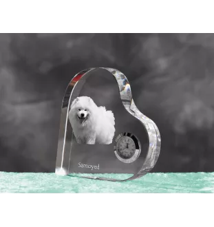 Samojede, Samoyed, Samojedenhund, Samojedenspitz - Kristalluhr mit einem Hundebild, Herzregal-Uhr, personalisierte Standuhr der Marke Art-Dog