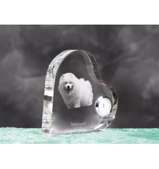 Samojede, Samoyed, Samojedenhund, Samojedenspitz - Kristalluhr mit einem Hundebild, Herzregal-Uhr, personalisierte Standuhr der Marke Art-Dog
