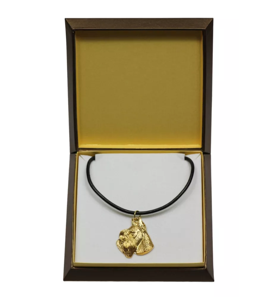 Schnauzer II - Dog necklace in gift box, gold-plated pendant for dog fan, striking jewellery by Art-Dog
