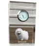 Samojede, Samoyed, Samojedenhund, Samojedenspitz - Glasuhr mit Foto, Foto eines Hundes im Kristall, personalisierte Tischuhr für das Büro der Marke Art-Dog
