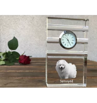 Samoyède - une horloge en verre avec une photo, une photo de chien dans un cristal, une horloge de bureau personnalisée de la marque Art-Dog