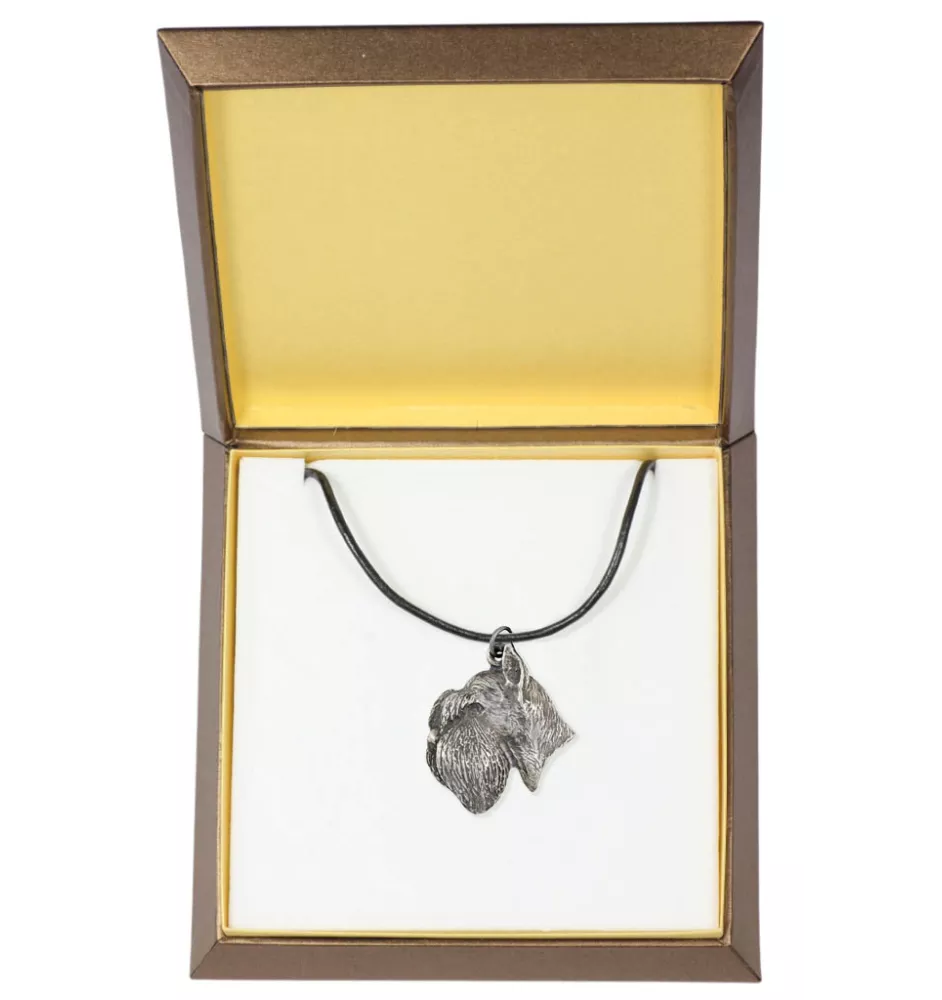 Schnauzer - Hundehalsband in Geschenkbox, versilbertes Medaillon für Hundefans, markanter Anhänger der Marke Art-Dog
