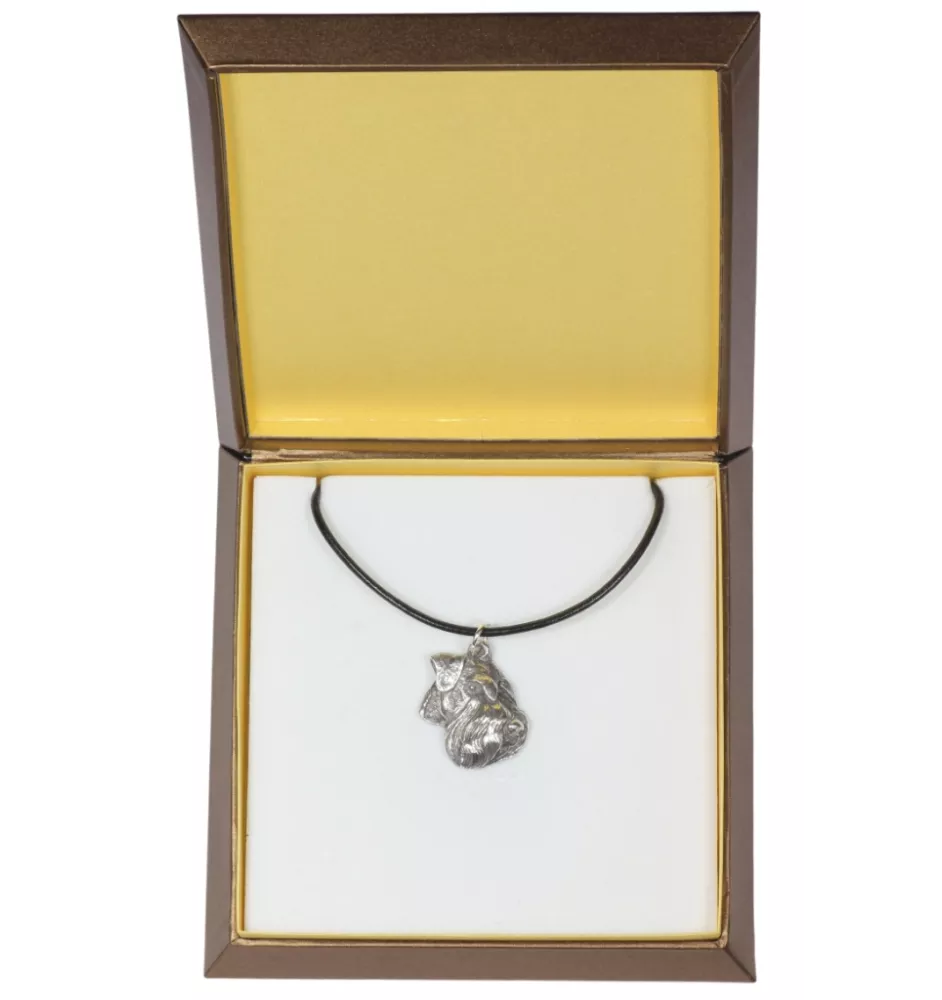 Schnauzer IV - Hundehalsband in Geschenkbox, versilbertes Medaillon für Hundefans, markanter Anhänger der Marke Art-Dog