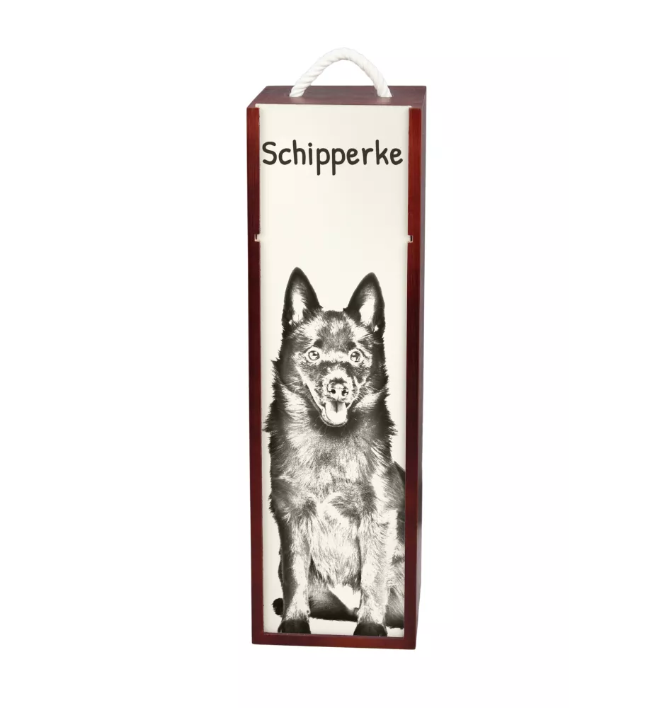 Schipperke, Little Black Devil, Little Captain - wine box with a dog, alcohol box with graphics, personalized gift box from the Art-Dog brand