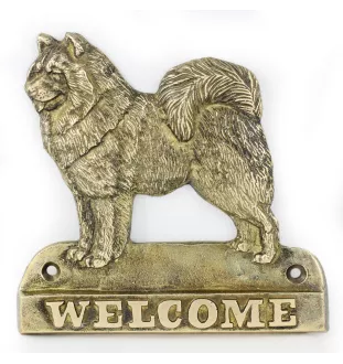 Samoyède - une plaque de porte avec un chien, une plaque de bienvenue en laiton, une enseigne exceptionnelle avec l'inscription Welcome de la marque Art-Dog