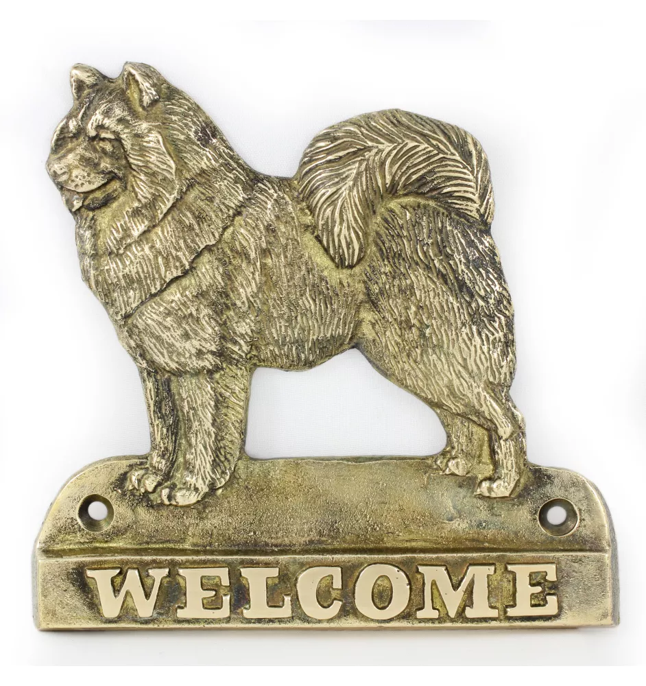 Samoyède - une plaque de porte avec un chien, une plaque de bienvenue en laiton, une enseigne exceptionnelle avec l'inscription Welcome de la marque Art-Dog