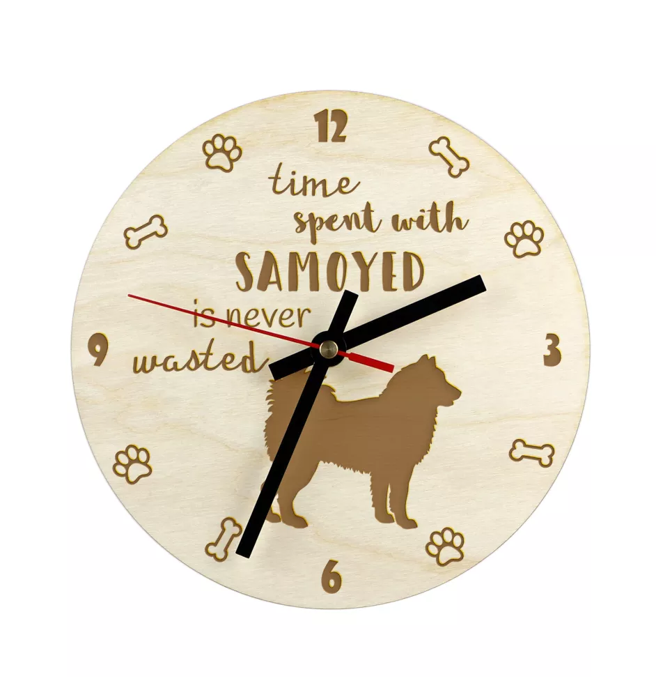 Samoyed, Bjelkier, Samoiedskaya Sobaka - clock with a dog, wooden clock, wall clock for dog lovers, clock for desk and shelf, Art-Dog