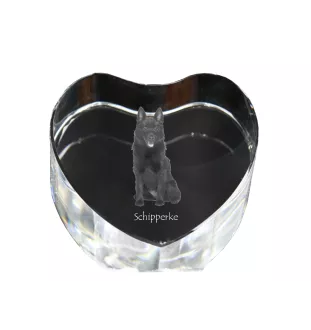 Schipperke - Hundebild im Kristall, Kristallherz, einzigartiger Bilderrahmen der Marke Art-Dog