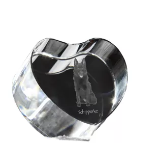Schipperke - Hundebild im Kristall, Kristallherz, einzigartiger Bilderrahmen der Marke Art-Dog