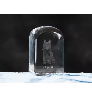 Schipperke - un cube de cristal avec une photo, une photo de chien dans le cristal, un presse-papiers cubique de la marque Art-Dog
