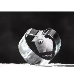 Samoyed, Bjelkier, Samoiedskaya Sobaka - a photo of a dog in crystal, crystal heart, unique photo frame from the Art-Dog brand