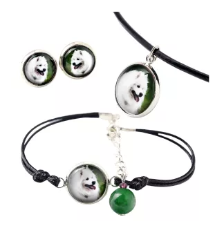 Samoyed, Bjelkier, Samoiedskaya Sobaka - a set of jewelry in a box, necklace, earrings, bracelet, products from the Art-Dog brand