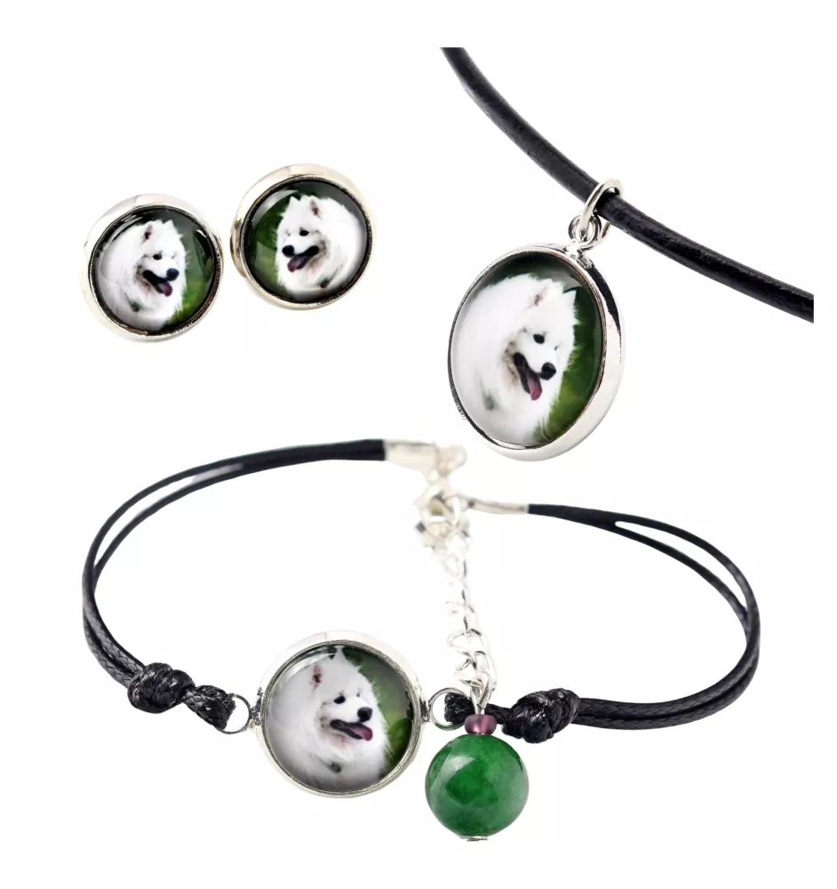 Samoyed, Bjelkier, Samoiedskaya Sobaka - a set of jewelry in a box, necklace, earrings, bracelet, products from the Art-Dog brand