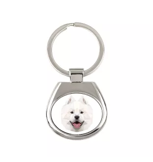 Samoyed, Bjelkier, Samoiedskaya Sobaka - geometric keychain with a photo and the inscription Art-Dog